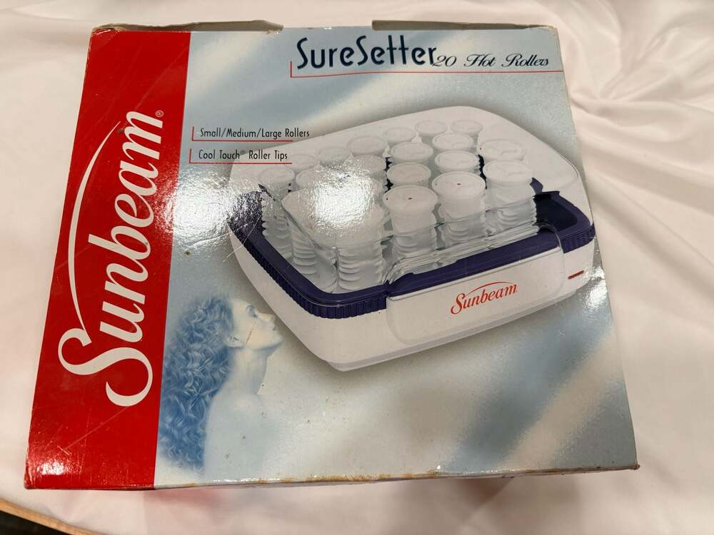 Sunbeam Sure Setter Hot Rollers 20 Hair Curlers 20 Clips Pageant Cheer, NEW OLD